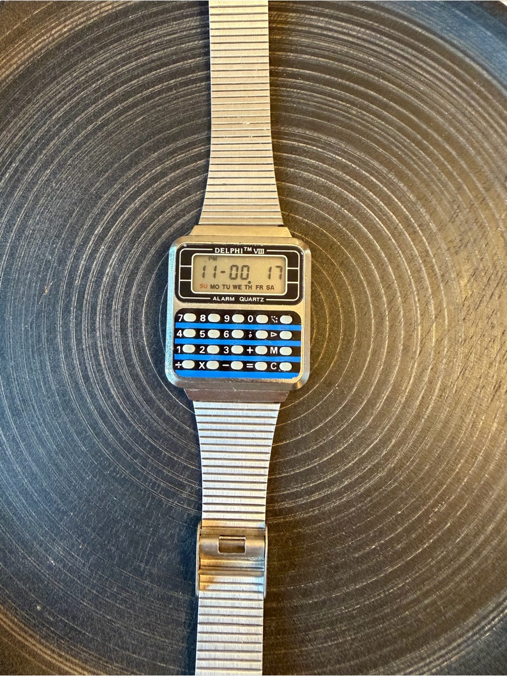 TWO Vintage Delphi VIII Calculator Watch - Works! Plus Bonus Parts Fixer Watch